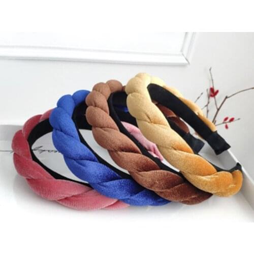 2020 Women Boho Muticolor Braided Hairbands Twists Solid Velvet Headbands Padded Turban Headwrap Hair Accessories Headwear Hoop