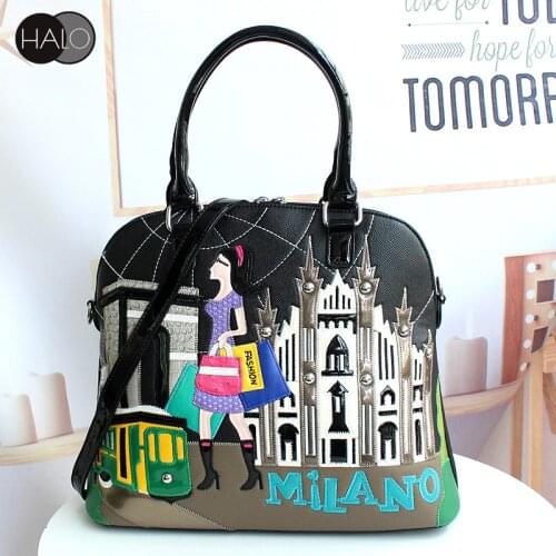 Cartoon Embroidery Women Pu Leather Shell Handbags Fashion Designer Ladies Shoulder Messenger Bags High Quality Female Tote Bags