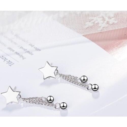 Sole Memory Long Tassel Star Ball Pendant Simple Cute 925 Sterling Silver Fashion Female Dangle Earrings SEA514