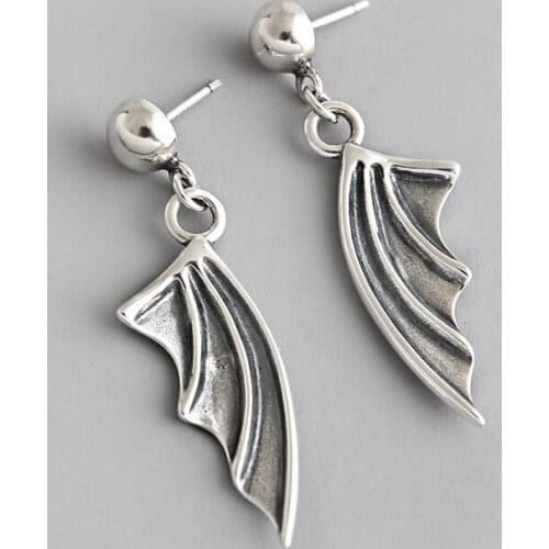 100% Real 925 Sterling Silver Creative Retro Maleficent Little Demon Wing Wings Ear Studs Earrings For Women Ear Jewelry