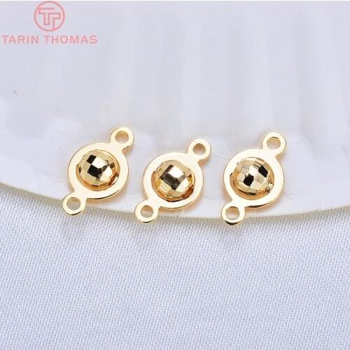 20PCS 7x11MM 24K Gold Color Brass Round Ball 2 Holes Connector Charms High Quality Diy Jewelry Findings Accessories