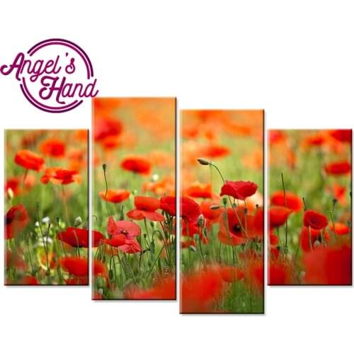 4 pcs/set,3d diy Full square Diamond Painting Red Poppies Cross Stitch,5D Diamond Embroidery Mosaic stickers home decoration art