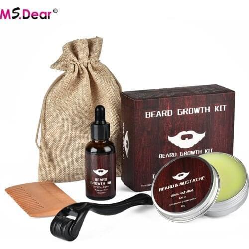 4pcs set Barbe Beard Growth Kit Essence Oil Enhancer Nourishing Balm Hair Conditioner set with Comb Roller Hair Loss Product Hot