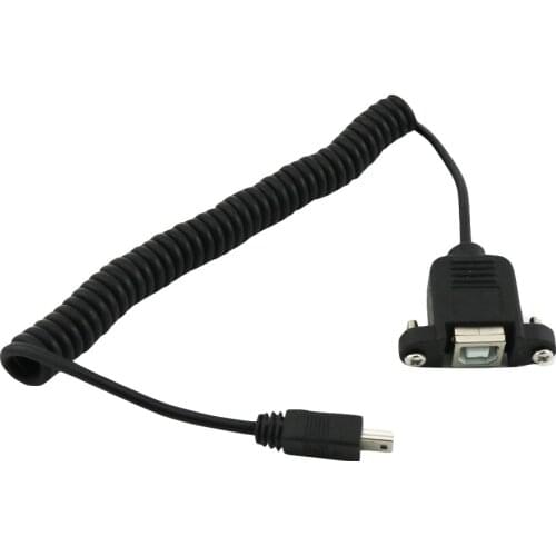 5x USB 2.0 B Female Panel Mount To Mini USB 5 Pin Male Plug Coiled Spiral Adapter Connector Cable 1.5m/5ft Black