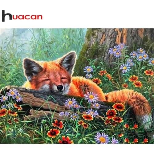 Huacan Diamond Embroidery Fox Flower 5D DIY Diamond Painting Cross Stitch Animal Mosaic Paintings For Interior Home Decor