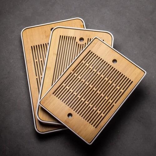 Bamboo Tea tray-Tea Set Tools-Melamine Bottom Tray-Draining Tea Table-Water Storage-Rectangular Simple Bamboo Wood Tea Plate