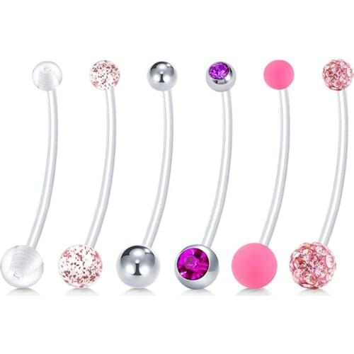 Pregnancy Maternity Flexible Bioplast Long Belly Button Rings Navel Retainer Body Piercing 6 Styles 14G 18mm 32mm