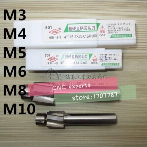 Free Shipping 6pcs 4 Flute AL HSS Counterbore End Mill M3-M4-M5-M6-M8-M10 metric Endmill/sink holes drilling head milling cutter