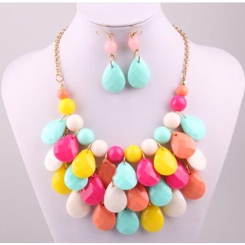 Free Shipping Bohemia alloy and resin drop beads Chain Pendant neklace women gift necklaces