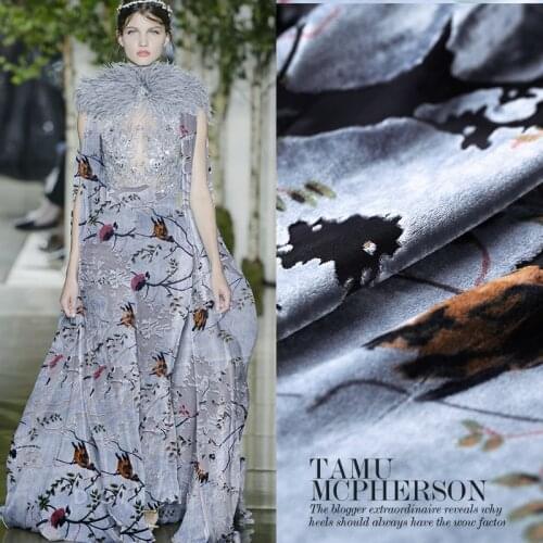 Free Tulle Roll African Lace Silk Fabric For Sewing Velvet Cotton telas para patchwork bird gray Flowers Fabric Curtain Meter