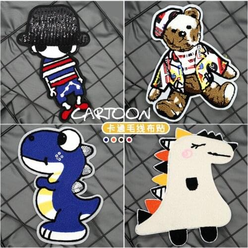 Cartoon Dinosaur Big Patches on Clothes Embroidered Patch Diy Sewing Stripes for Clothing Badges Children Garment Needlework