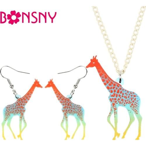 Bonsny Acrylic New Fashion Floral Jungle Giraffe Earrings Necklace Jewelry Sets African For Women Girl Jungle Animal Accessories