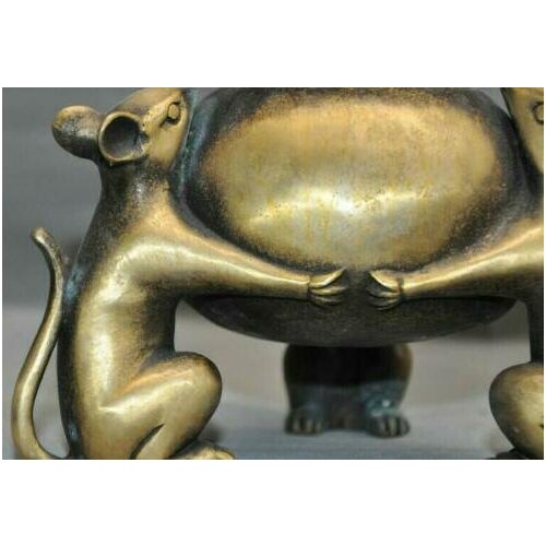 7" Old China Bronze Three mouse rat peanut wealth statue Incense burner Censer