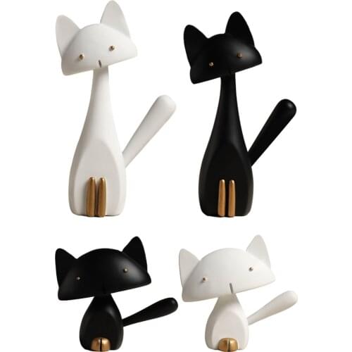 Cat Figures Car Office Desk Ornaments Decorations Art Kitten Home Accessories, Living Room Shelf Cat Statue Animal Sculpture