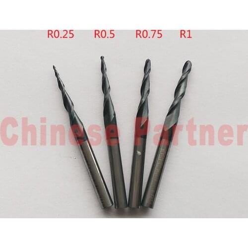 2pcs/lot R0.25/R0.5/R0.75/R1x15xD3.175x38L 1/8" shank HRC55 carbide Tapered Ball End Mills milling cutter wood Engraving tools