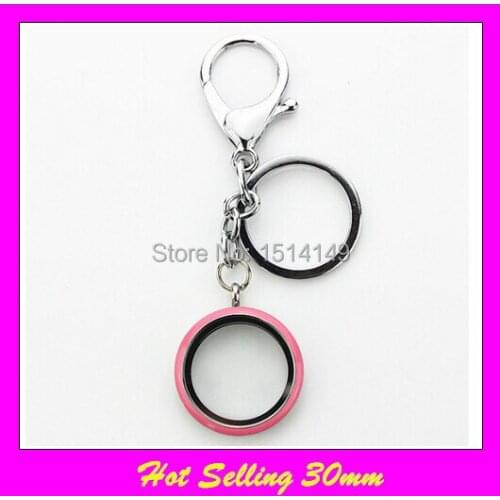 Hot selling 30mm floating locket keychain stainless steel pink screw enamel glass locket key chain