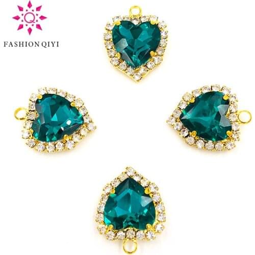 HOT SALE 12mm Malachite green heart shape gold base single loop Crystal button flatback Glass sew on rhinestones diy Accessories