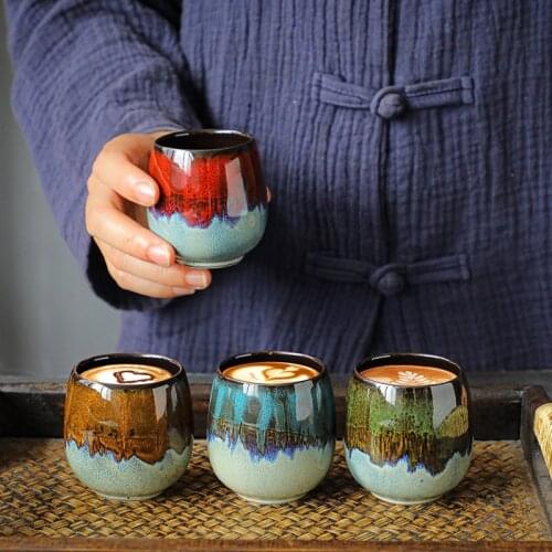 80ml Ceramic Espresso Cup Kiln Change Colorful Coffee Mug Creative Kung Fu Tea Cup Whiskey Glass Home Cafe Bar Drinkware Gifts
