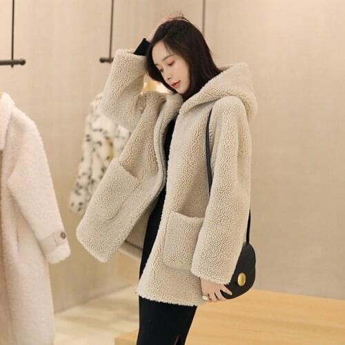 Hstar Autumn Winter Women 2020 New Fashion Korean Zipper Faux Fur Outwears Female Casual Hooded Jackets Wool Fur Coats