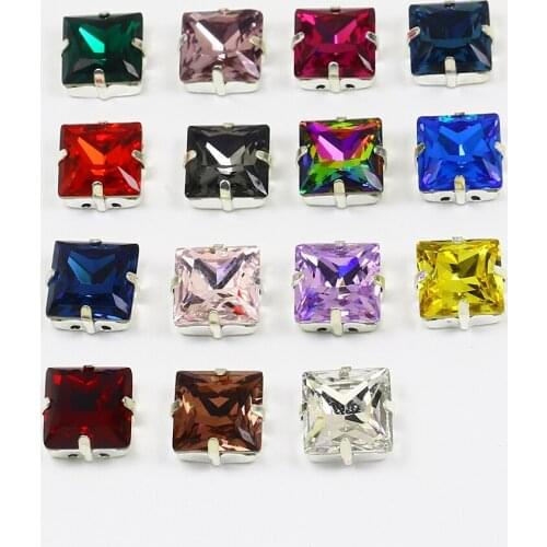 Square 10*10mm Crystal Gems Sewing Diamond Applique K9 Glass Sew on Rhinestone for Needlework Wedding Dresses Clothes 30pcs