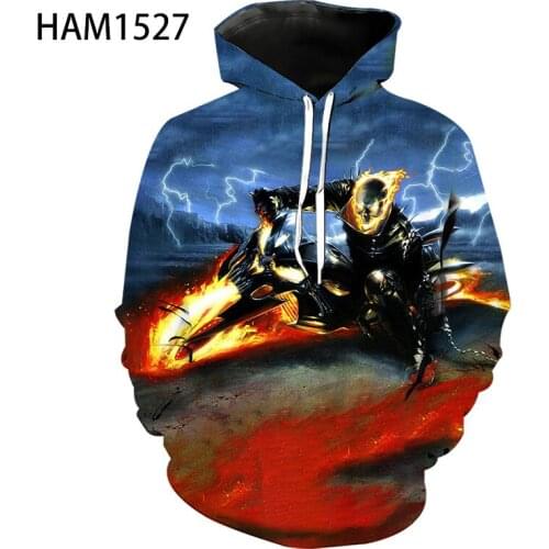 Ghost Rider 2021 summer new hooded mens and womens childrens 3D cartoon printed cool Sweatshirt street fashion casual jacket