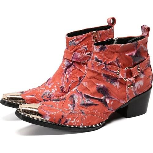 Winter boots men chelsea men shoes genuine leather shoes black shoes zipper man ankle boots metal toe low heels Burgundy vintage