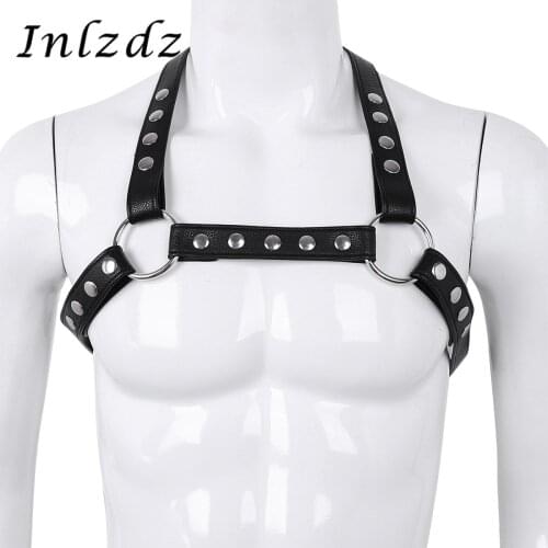 Harness Mens Lingerie Leather X Shape Back Hot Body Chest Half Harness Belt with Metal O-Rings Exotic Cosplay Costumes for Sex
