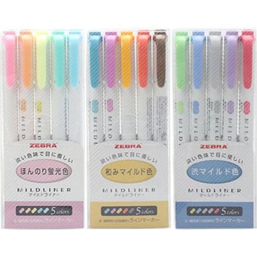 5pcs Mildliner Double Headed Highlighter Set Japanese Stationery Marker Colored Drawing Marking Pens for School Office Supplies