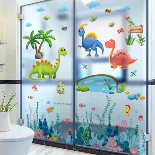 [shijuekongjian] Dinosaurs Animals Wall Sticker DIY Seagrass Plants Wall Decals for Kids Rooms Baby Bedroom Home Decoration