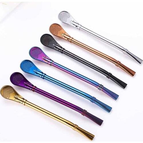 Stainless Steel 304 Tea Filter Coffee Straws Reusable Tea&Coffee Colander Tool Washable Drinking Straw Spoon With Straw Brush