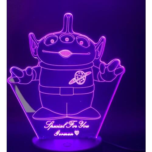 Disney Cartoon Night Light Toys Story 3 Aliens Figure LED Nightlamp for Children Baby 3d Acrylic LED Table Lamp for Bedroom Gift