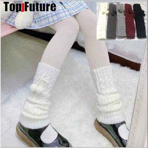 Japanese ball pile socks GIRL autumn winter students Korean knee protection knitted sock middle tube socksJK leg socks WARMERS