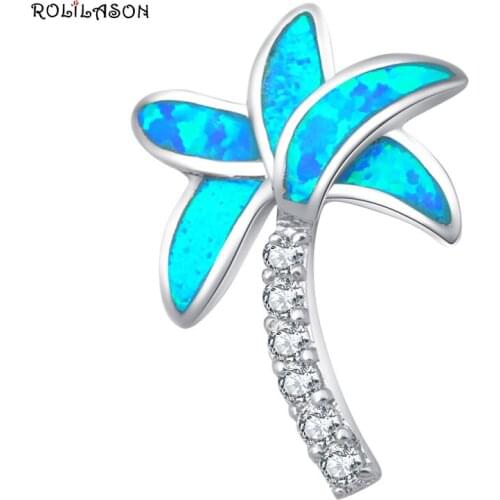 Wholesale Retail Party Tree design Blue Fire Opal Silver Stamped Necklace Pendants Fashion jewelry OP382