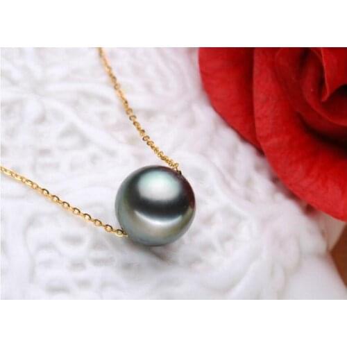 18" Huge 10-11mm natural Tahitian genuine black pearl necklace pendant
