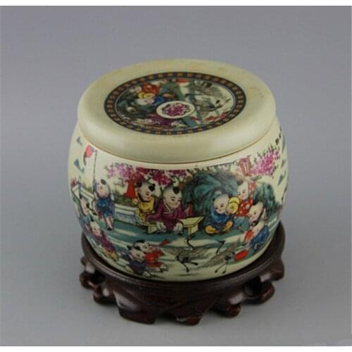 Rare old Chinese pastel porcelain jar,Cricket fighting place,Hand painting crafts,Free shipping