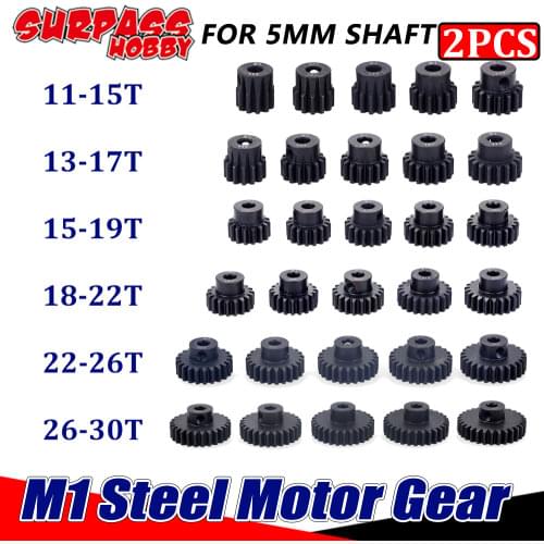 Surpass Hobby 2pcs M1 Motor Gear 5mm Shaft Motors Pinion Gears 11T-30T Steel 1/10 1/8 Rc Car Brushless Motor Brushed 3660 4068