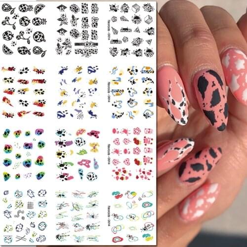 12pcs Milk Cow Texture Water Sliders for Nails Nail Art Decoration Brindle Water Transfer Decals Slider for Nails Accessory
