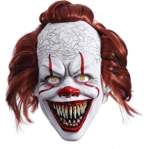 IT Halloween Scary Cosplay Clown Joker Mask Party Costume Decorations Huanted House Decoration Props Creepy Latex Mask