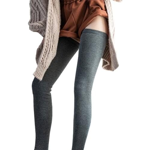 Women Cotton Thermal Stockings Outdoor Wear Thick Long Socks Solid Color Tight Active Foot Bottom Non-slip Thigh Stocking