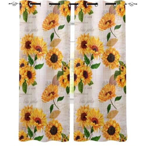 Sunflowers Vintage Newspaper Modern Blackout Curtains For Living Room Bedroom Window Treatment Blinds Drapes Kitchen Curtains