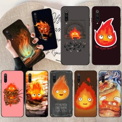 YJZFDYRM Cute fire calcifer Black Cell Phone Case for Xiaomi Mi 10 Pro lite Mi9 9SE 8SE Pocophone F1 Mi 9T Pro