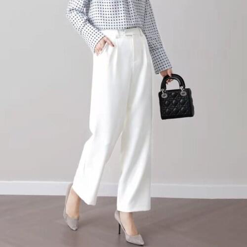 2021 New Arrival Summer Women Casual Loose Zipper Fly Waist Wide Leg Pants All-matched Elegance White Ankle-length Pants W319