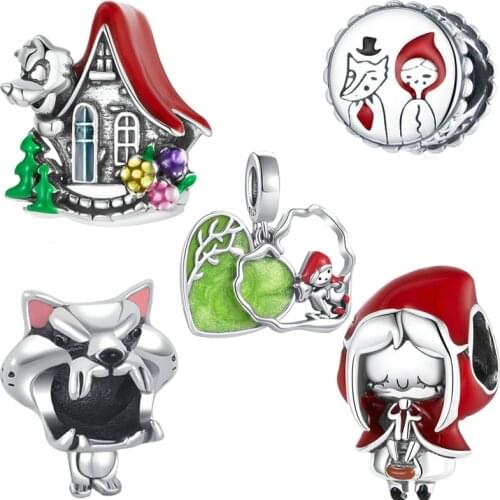 Hot sale 100% 925 Sterling Silver Red Riding Hood Wolf Charm Fit Original Pandora Bracelet Making DIY Fashion Jewelry For Women