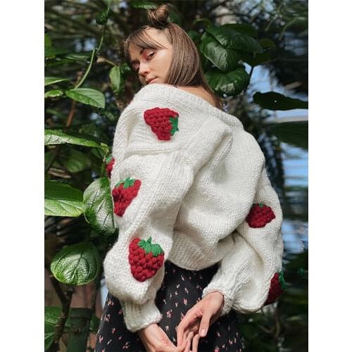 Tossy Y2k Strawberry Embroidery Cropped Sweater For Women Knit Cardigan Female Autumn Long Sleeve Loose Flower Sweater 2021 New
