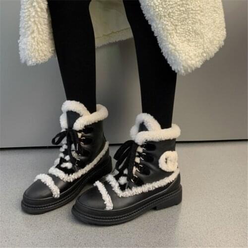 PXELENA Celebrity Genuine Leather Snow Boots Thick Real Natural Lambswool Winter Warm Shoes Waterproof Low Heels Soft Comfort 40