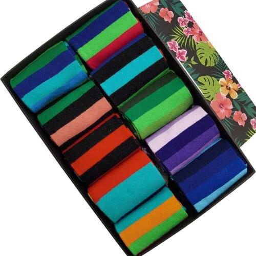 10 Pairs/Pack Men Woman Colorful Dress Socks Combed Cotton Fun Novelty Crazy Stripe Patterned Funky Happy Crew Socks