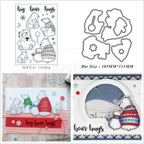 2021 New Polar Bear In Winter Clear Stamps and Metal Cutting Dies DIY Scrapbooking Embossing Album Seal Template Punch Stencils
