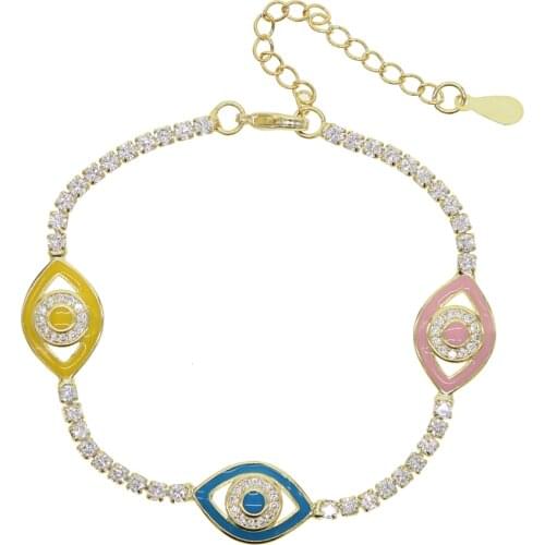 2021 christmas gift jewelry womens tennis cz chain evil eye charm bracelet with pink green fashion enamel adjust size bracelets