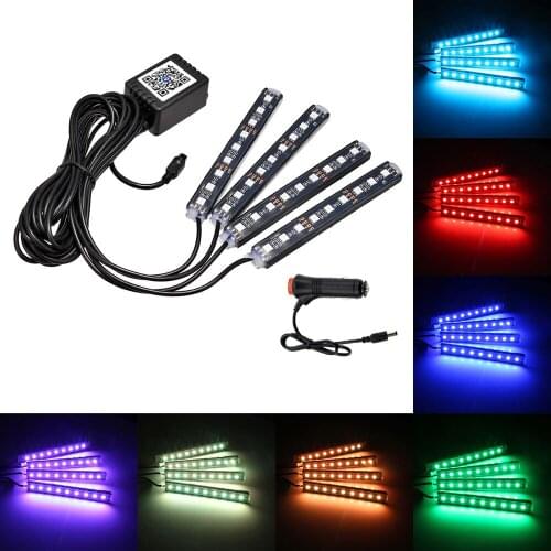 4 Pieces Interior Car RGB Bluetooth Light APP/ Voice Control Auto LED Lighting Strip LED Light Tape Decorative Atmosphere Lamps