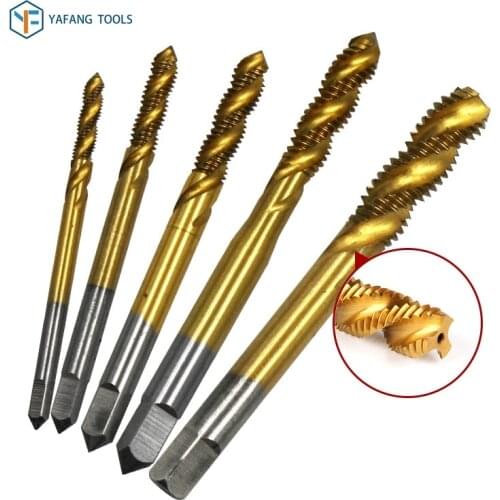 5Pcs/Set HSS M3 M4 M5 M6 M8 Spiral Fluted Screw Thread Tap Metric Plug Hand Taps Titanium Coated Drill Bit Power Tools